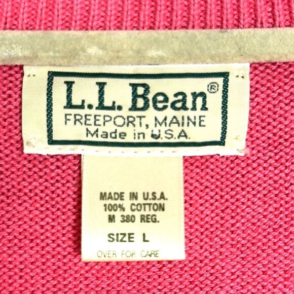 L.L. Bean Vintage Pink Cotton Sweater V-neck Pullover made in USA size L - Picture 8 of 10